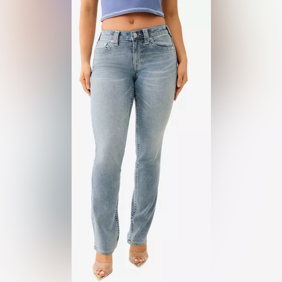 True Religion BILLIE MID RISE STRAIGHT JEAN Size 27 Light Wash Denim - Picture 2 of 11
